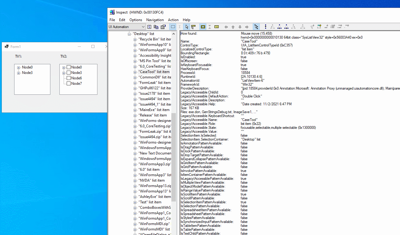 Inspect has incorrect focus when selecting specific tree node of a ...
