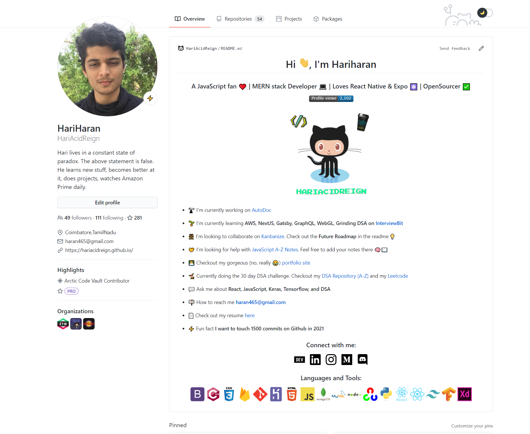 GitHub profile of {{ name }}