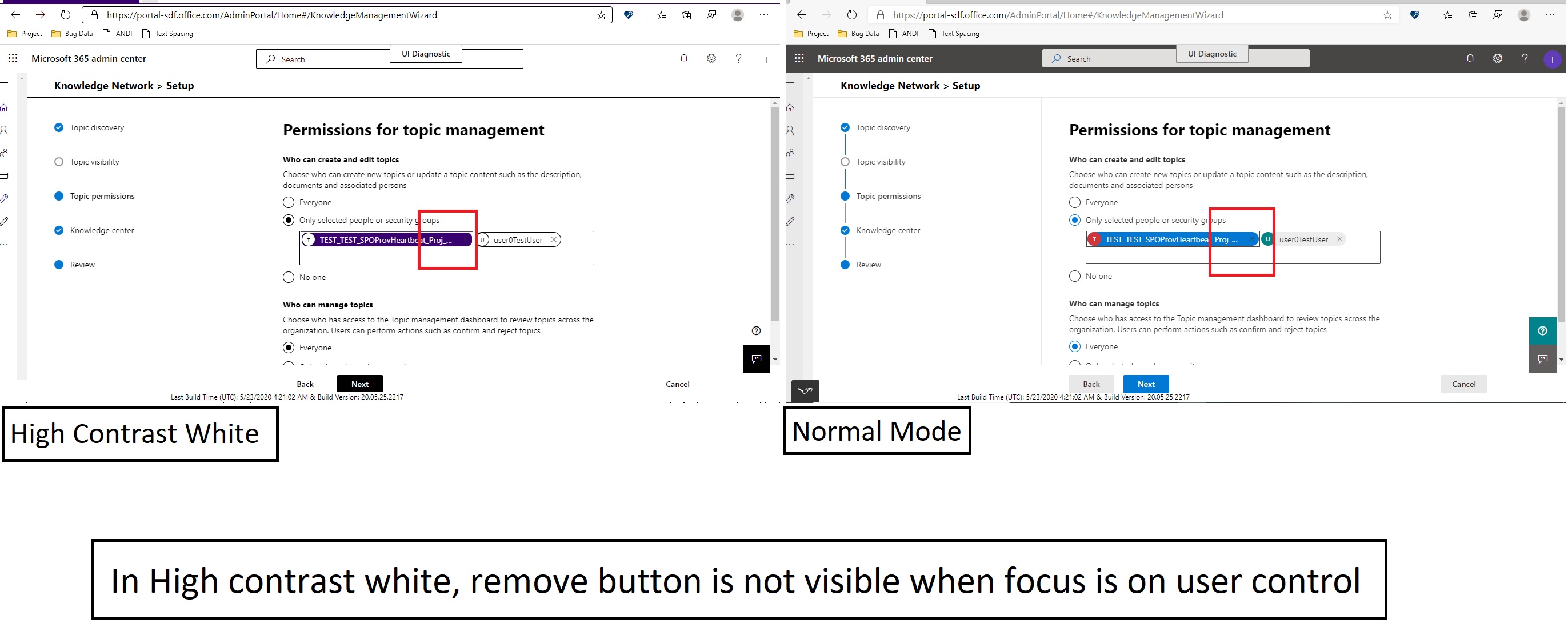 In High contrast white, remove button is not visible when focus is on ...