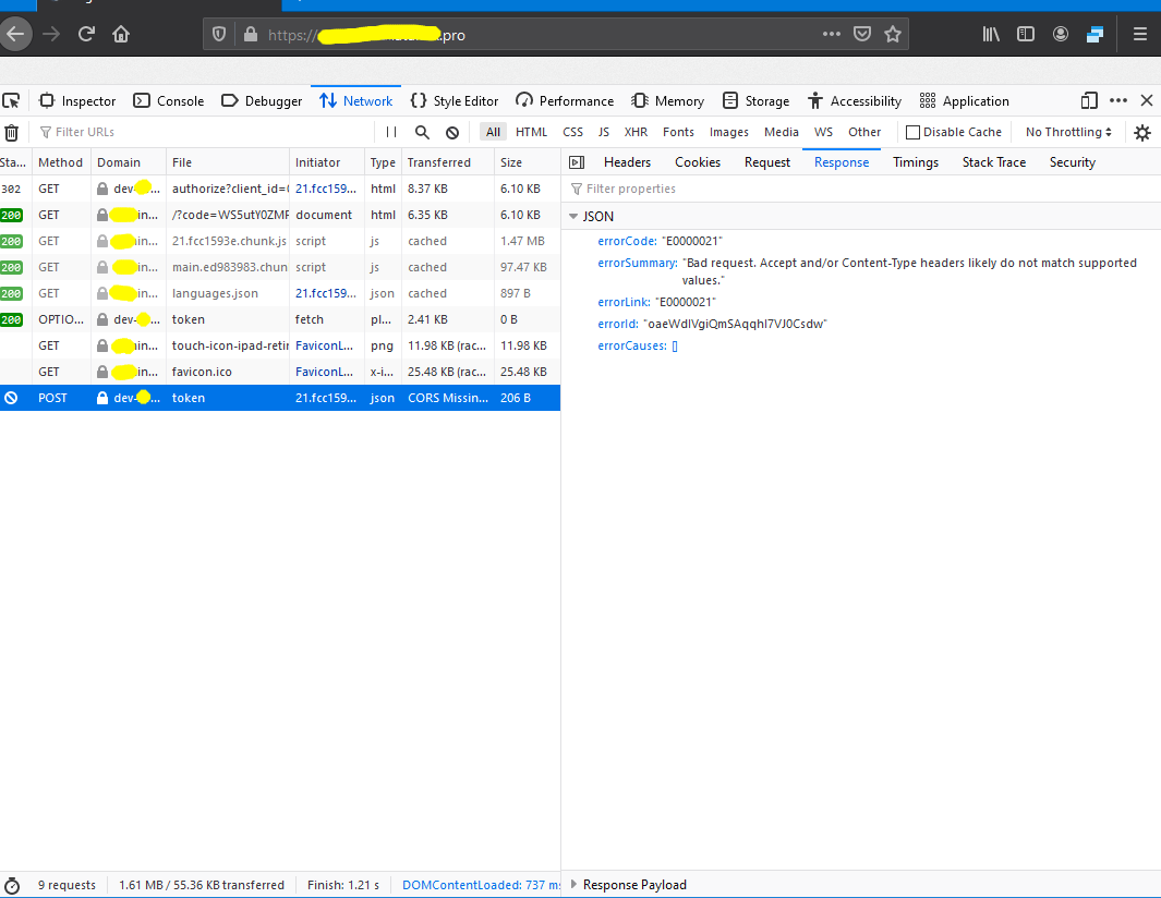 CORS Missing Allow Origin | Okta error code: E0000021 | token ...