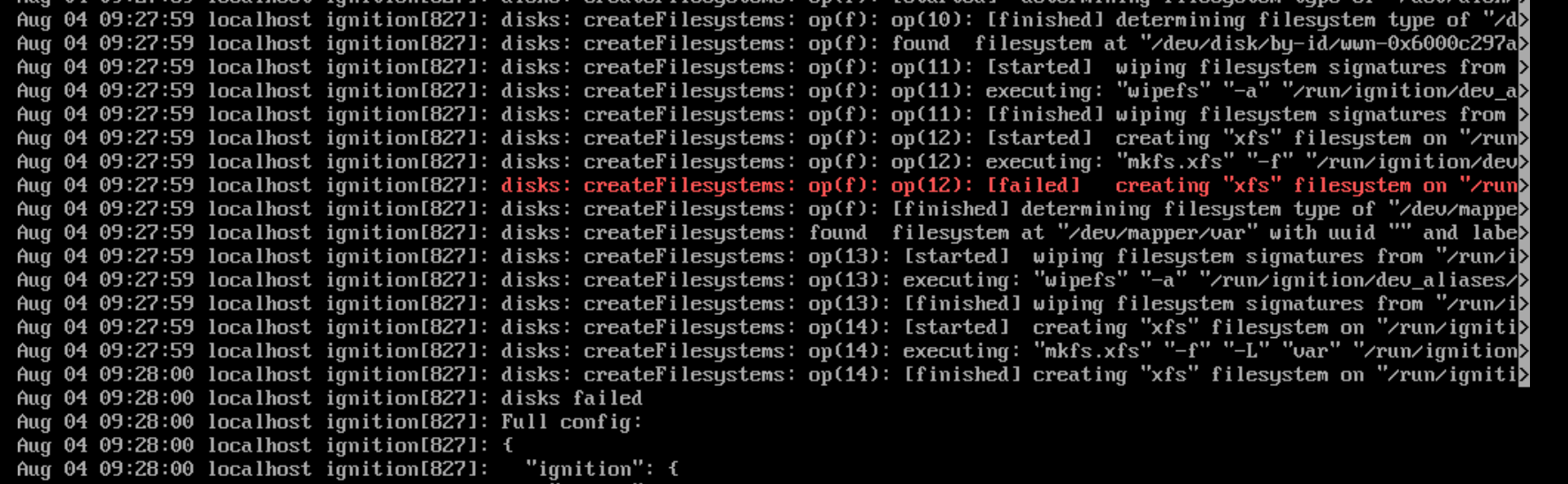 disks stage failure without visible error · Issue 1687 · coreos