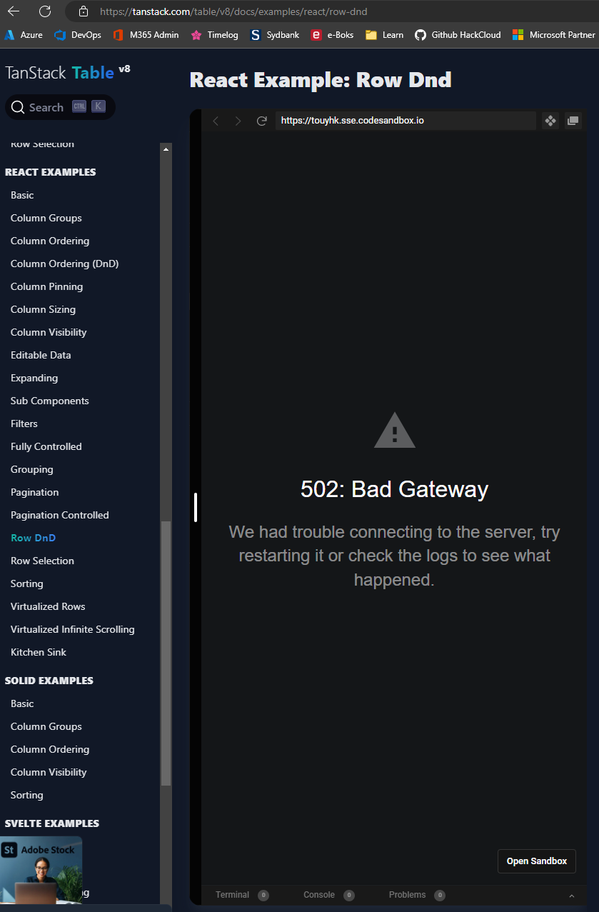 Row dnd example 502 bad gateway issue 4736 tanstack table github