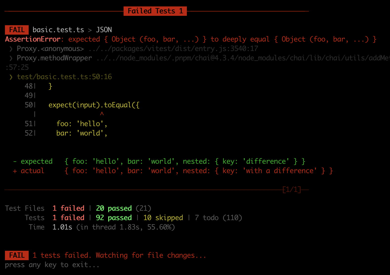 Expect toEqual error message lacking info · Issue 252 · vitestdev
