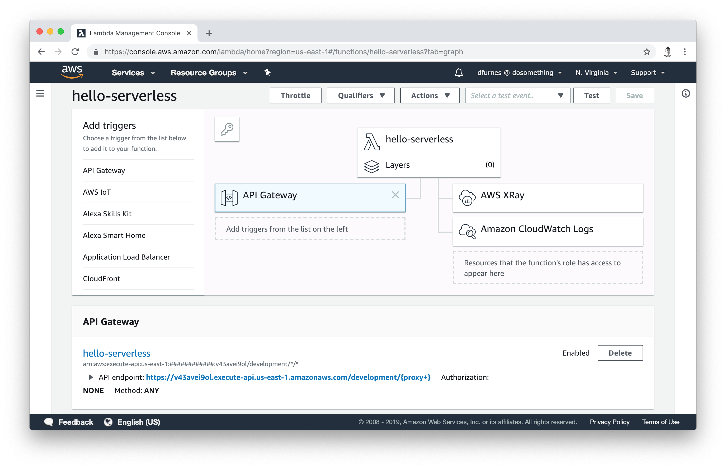 Lambda dashboard with API Gateway trigger