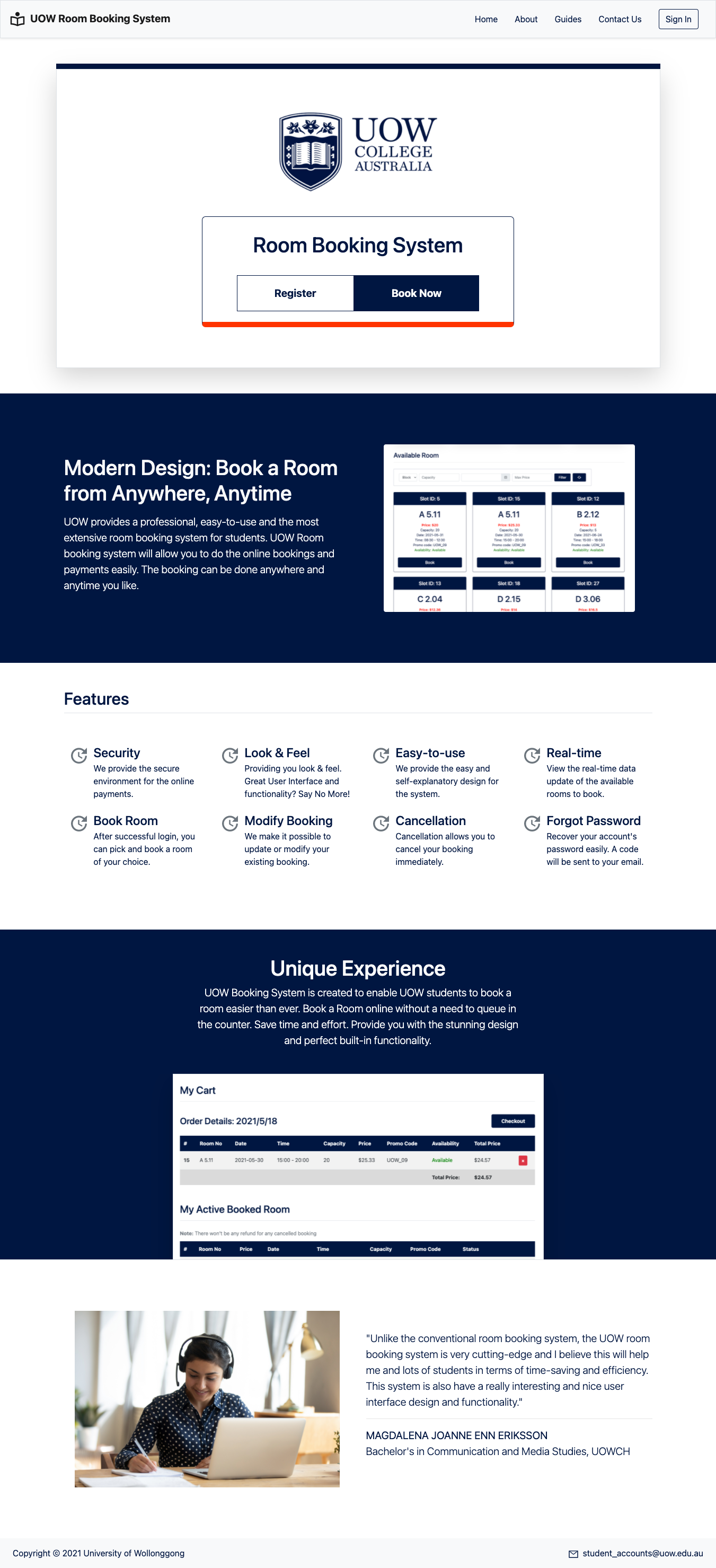 Room Booking System home page