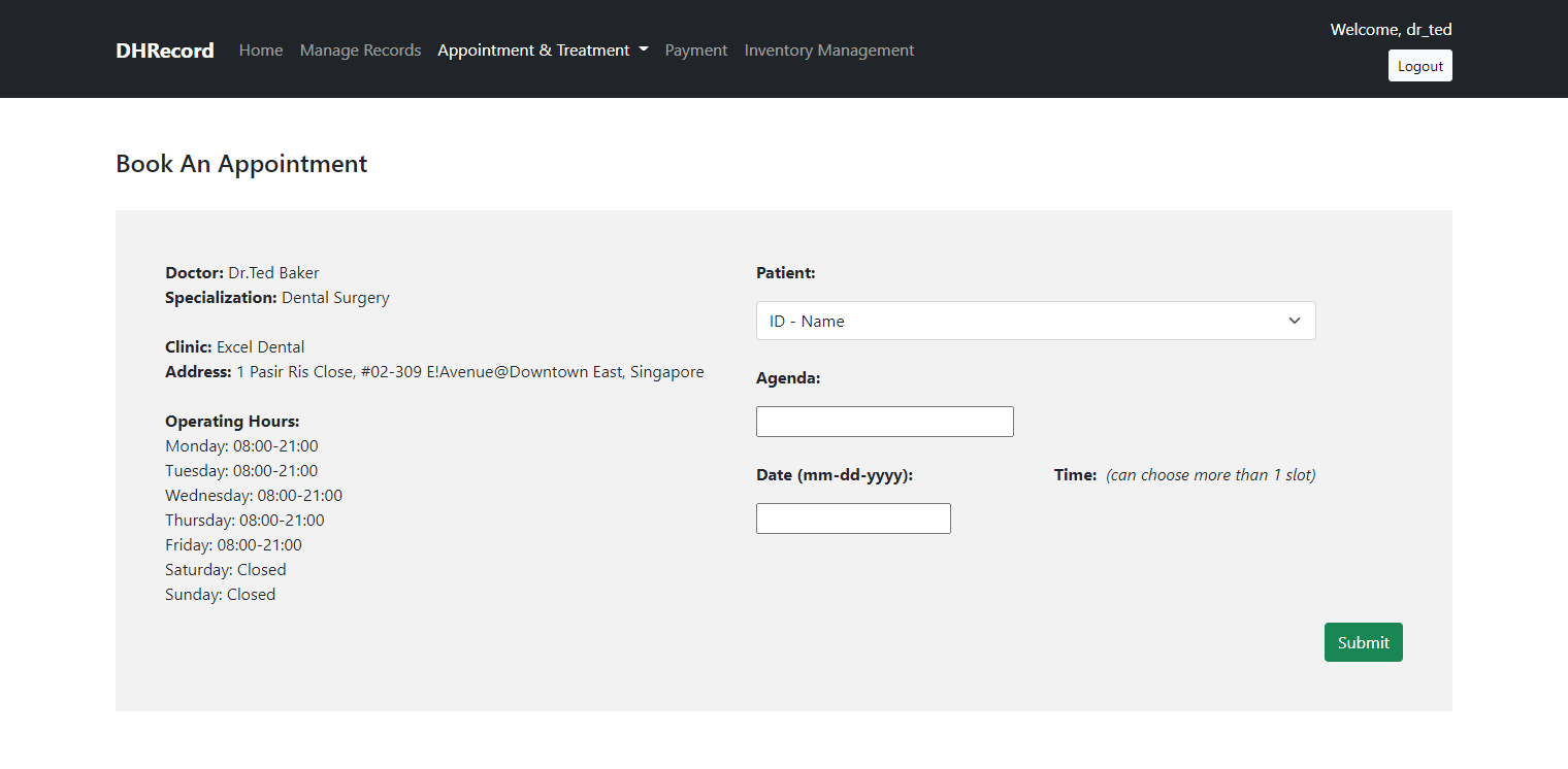 DHRecord doctor book appointment interface