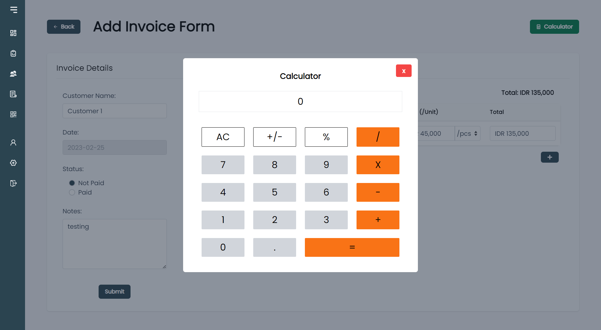 Invoice Management System calculator