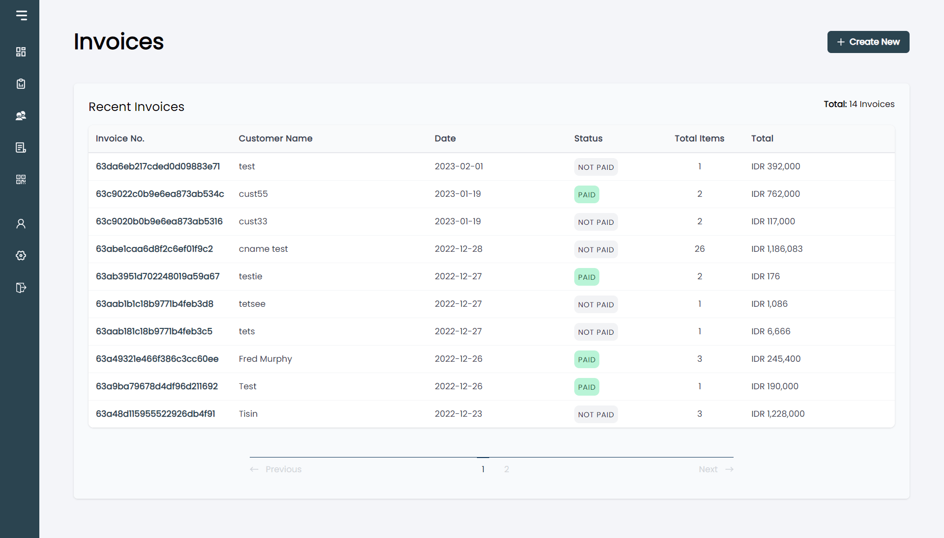 Invoice Management System invoices page