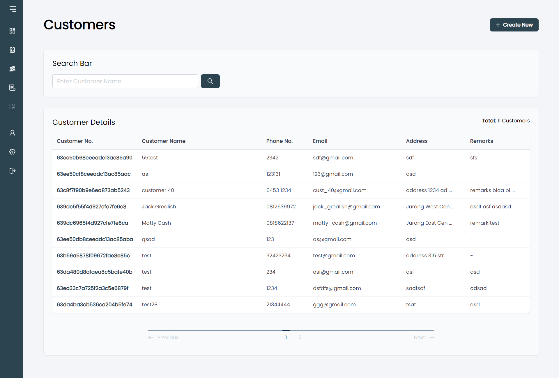Invoice Management System customers page