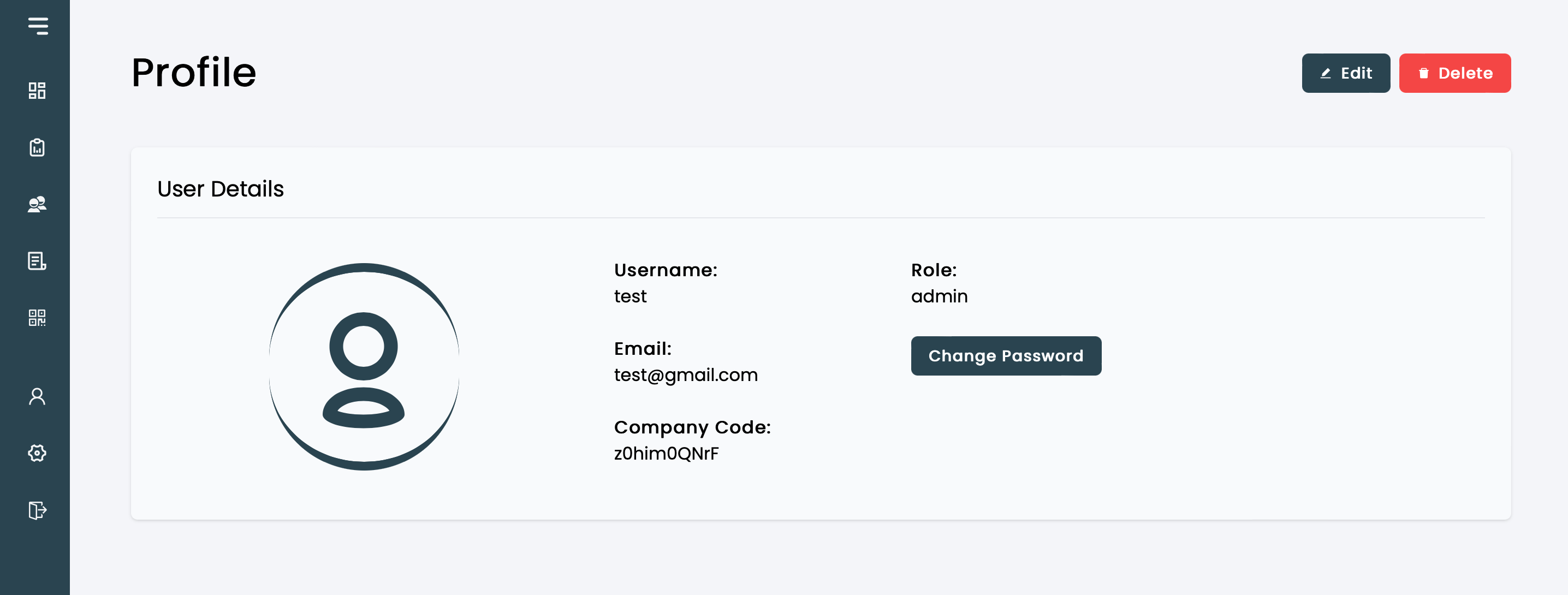 Invoice Management System user profile