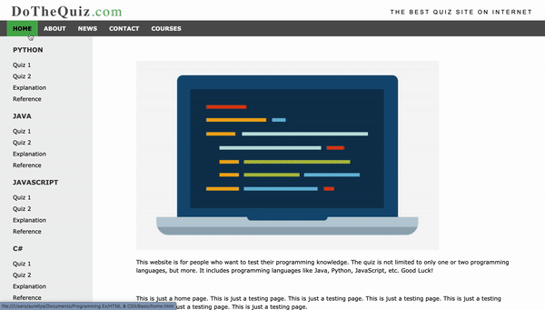 Preview of the First HTML webpage