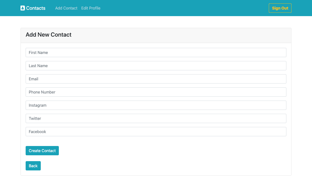 Contact Book add contact page