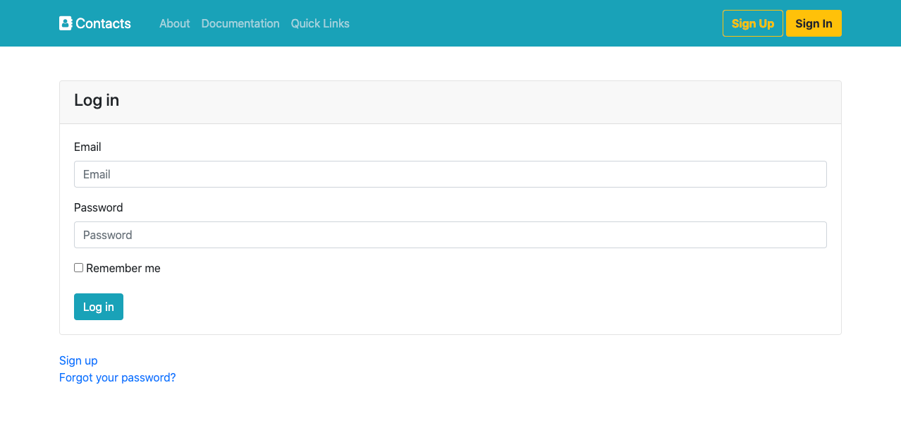 Contact Book login page