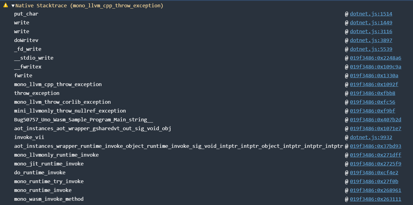 Print Native Stacktrace on mono_llvm_cpp_throw_exception when profiler