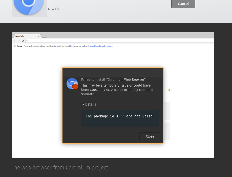 Failed to install “Chromium Web Browser” - The package id's '' are not ...