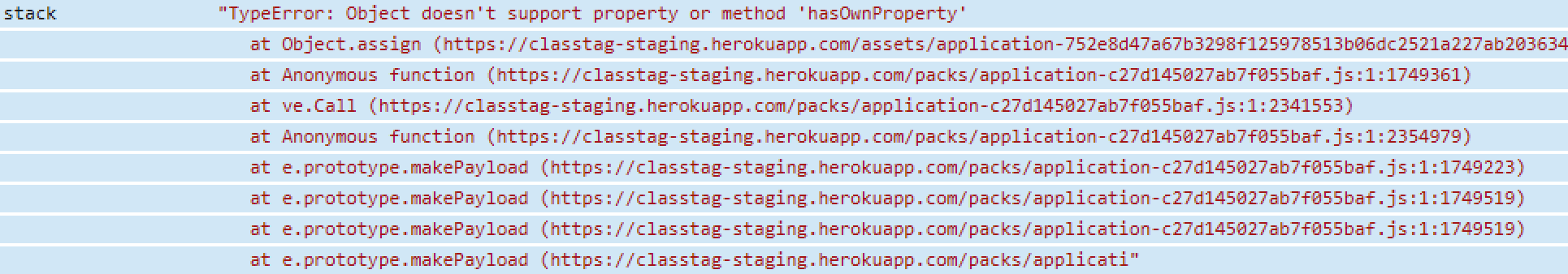 IE11 error: Object doesn't support property or method 'hasOwnProperty ...