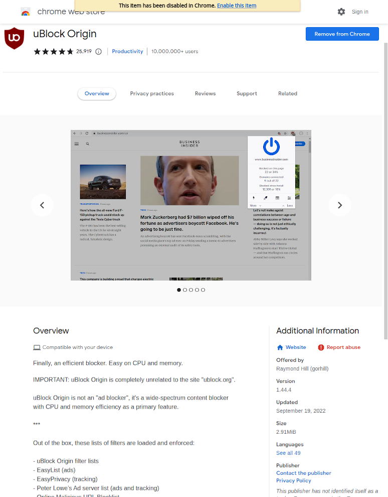 Chrome  Store "Action Required uBlock Origin Requires Changes to