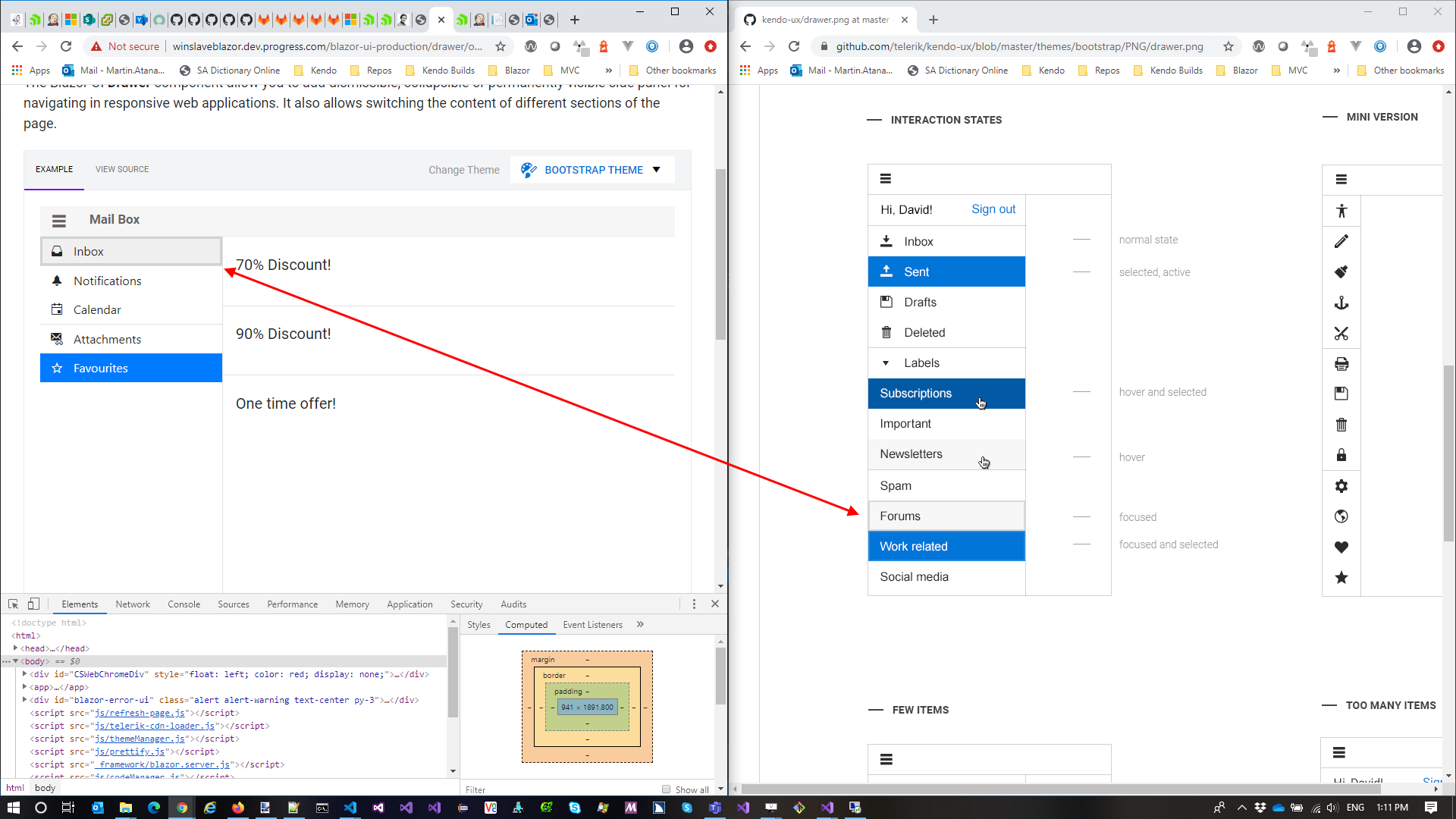 The Drawer in Blazor has some styles that don't follow the design