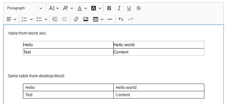 Padding in table is not retained after paste from Office 365 · Issue ...
