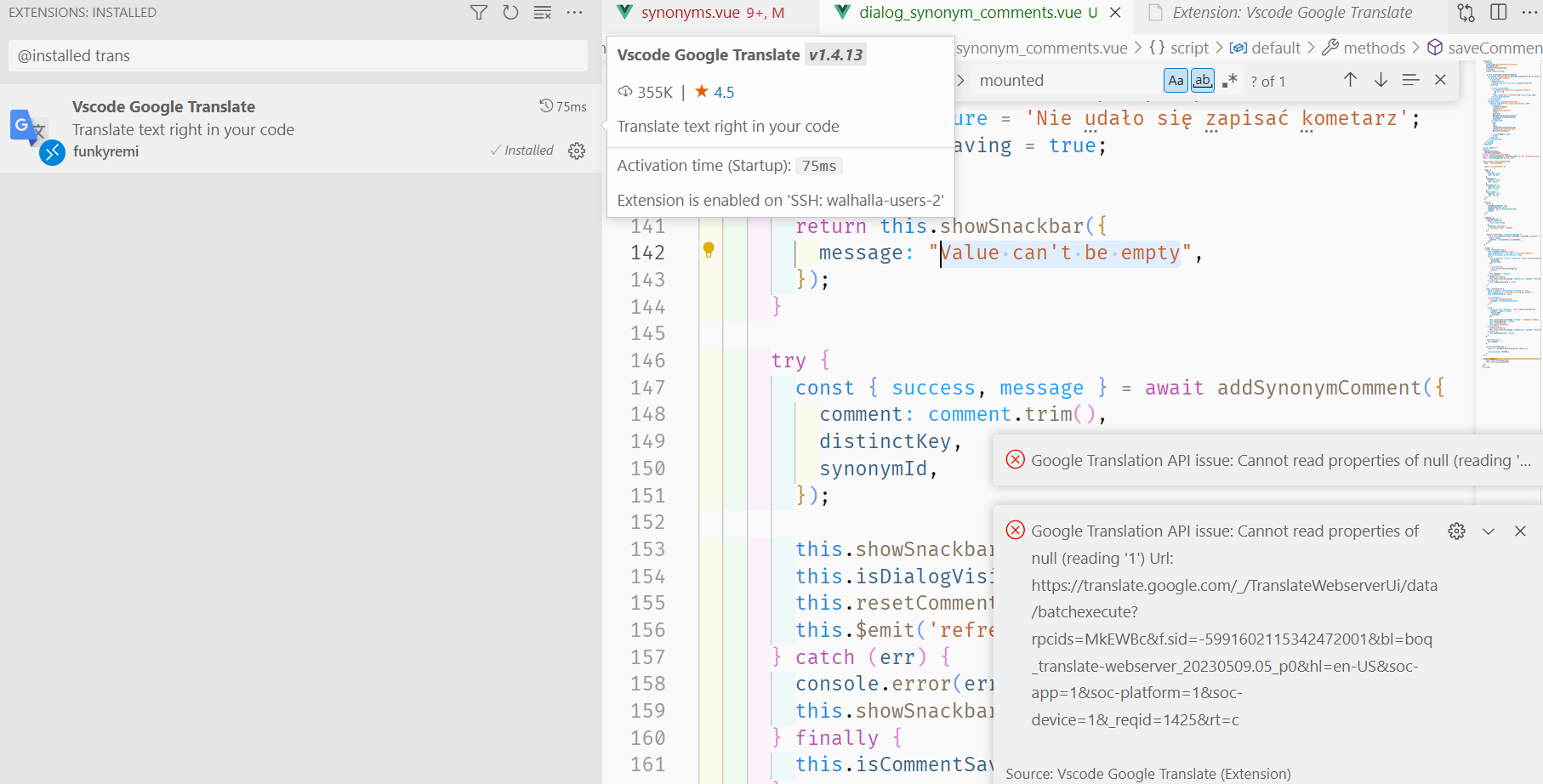 Google Translation API issue Cannot read property 'forEach' of null