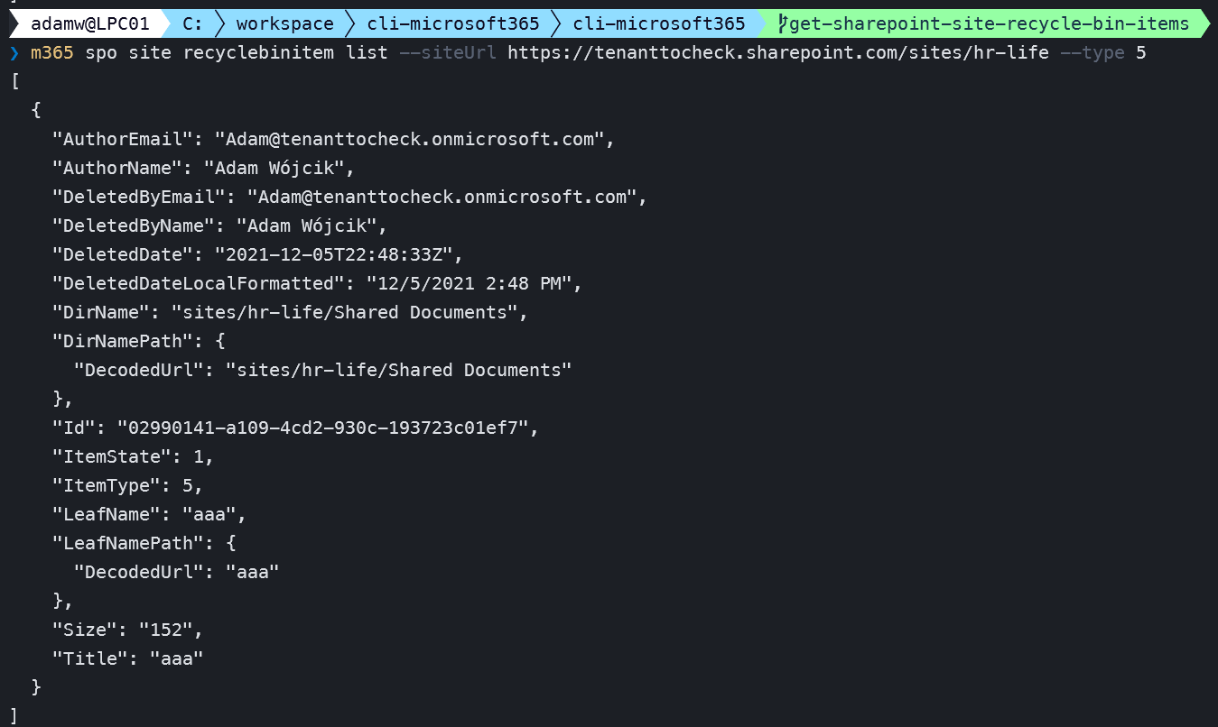 added recycle bin list command by Adamit · Pull Request 2875 · pnp