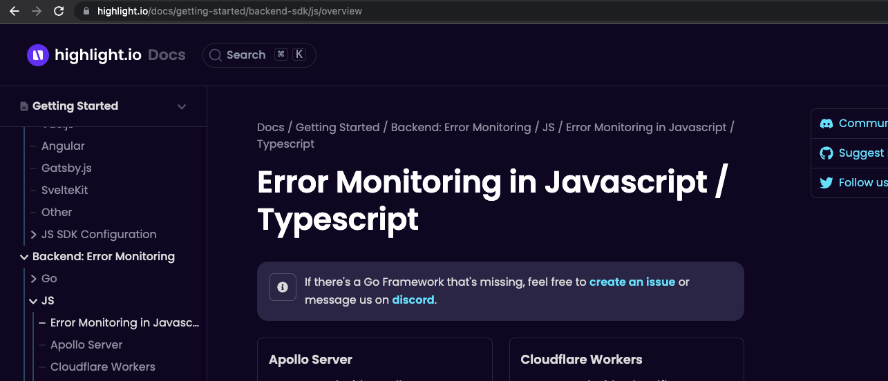 Fix backend Javascript callout · Issue #4910 · highlight/highlight · GitHub