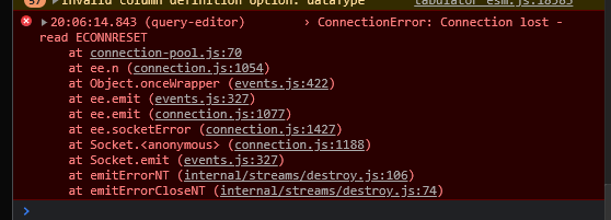 BUG: ECONNRESET error when executing query or connecting to server ...