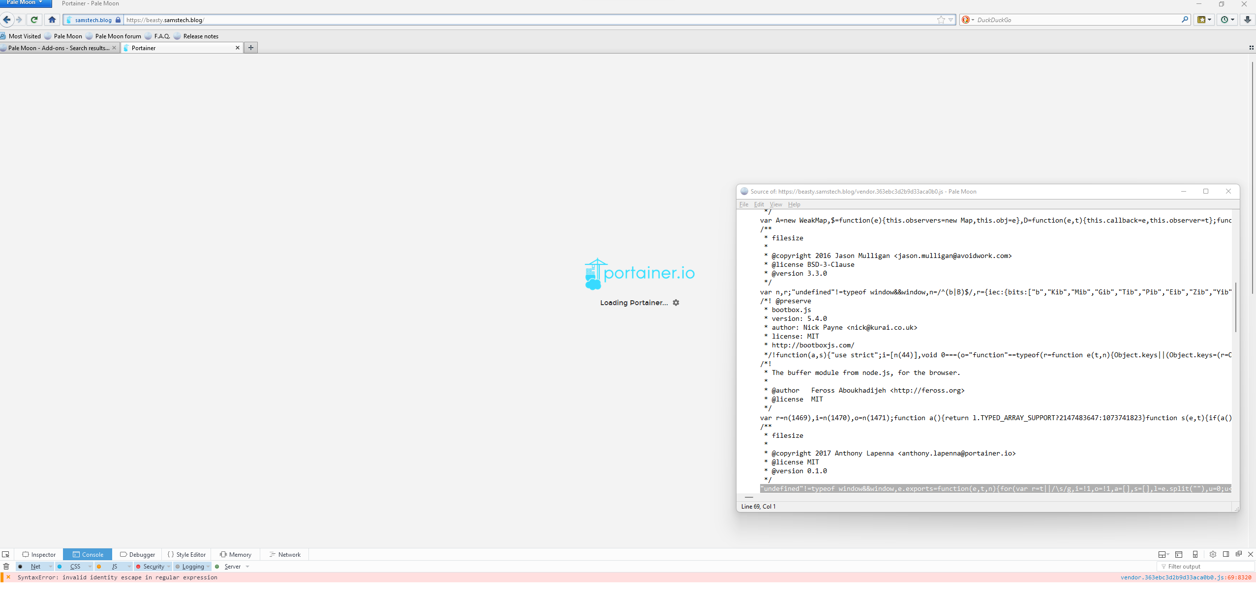 JavaScript SyntaxError with Pale Moon Browser · Issue #5828 · portainer ...