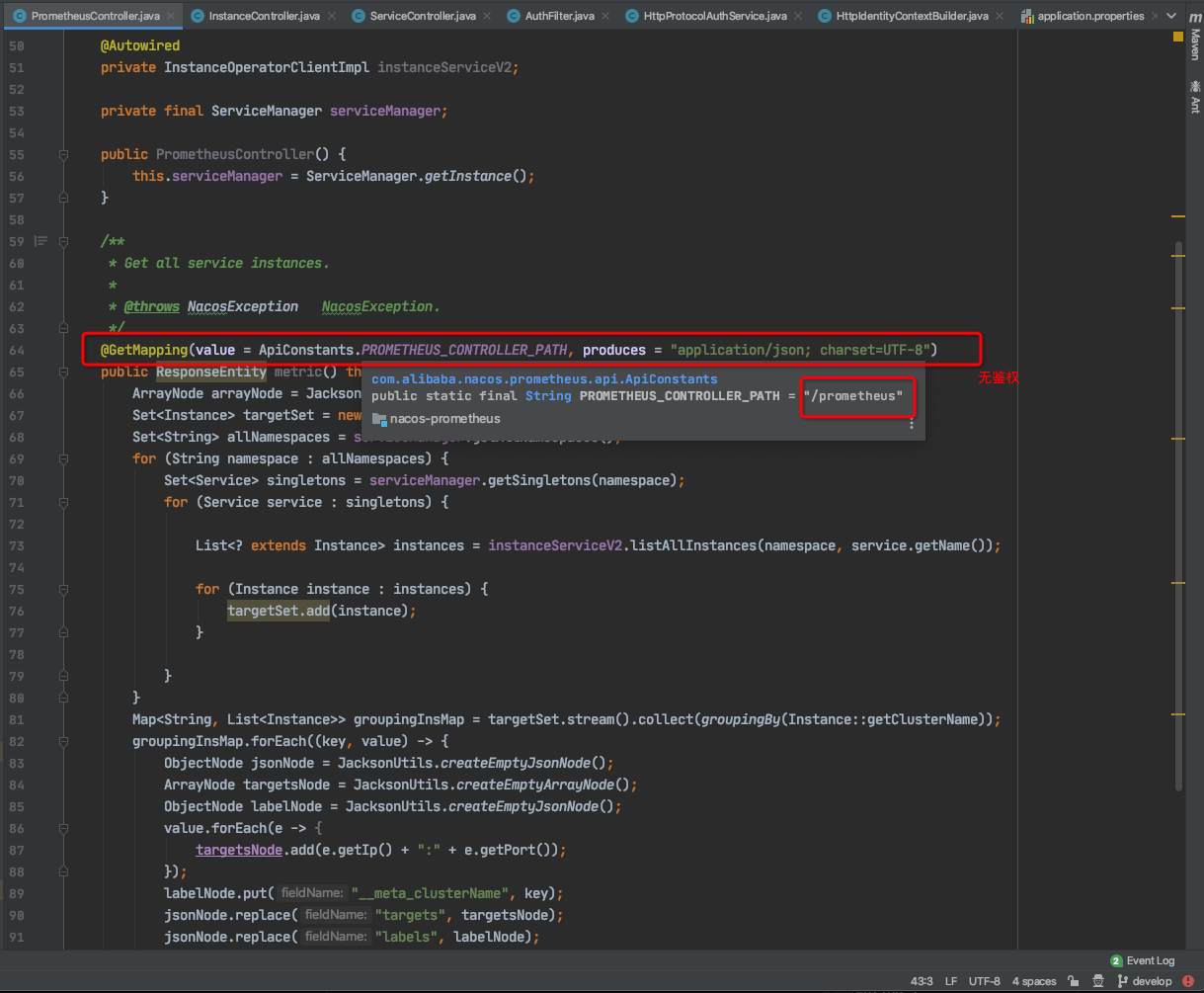 Prometheus接口不支持鉴权，新增对该接口的鉴权 · Issue #9710 · alibaba/nacos · GitHub