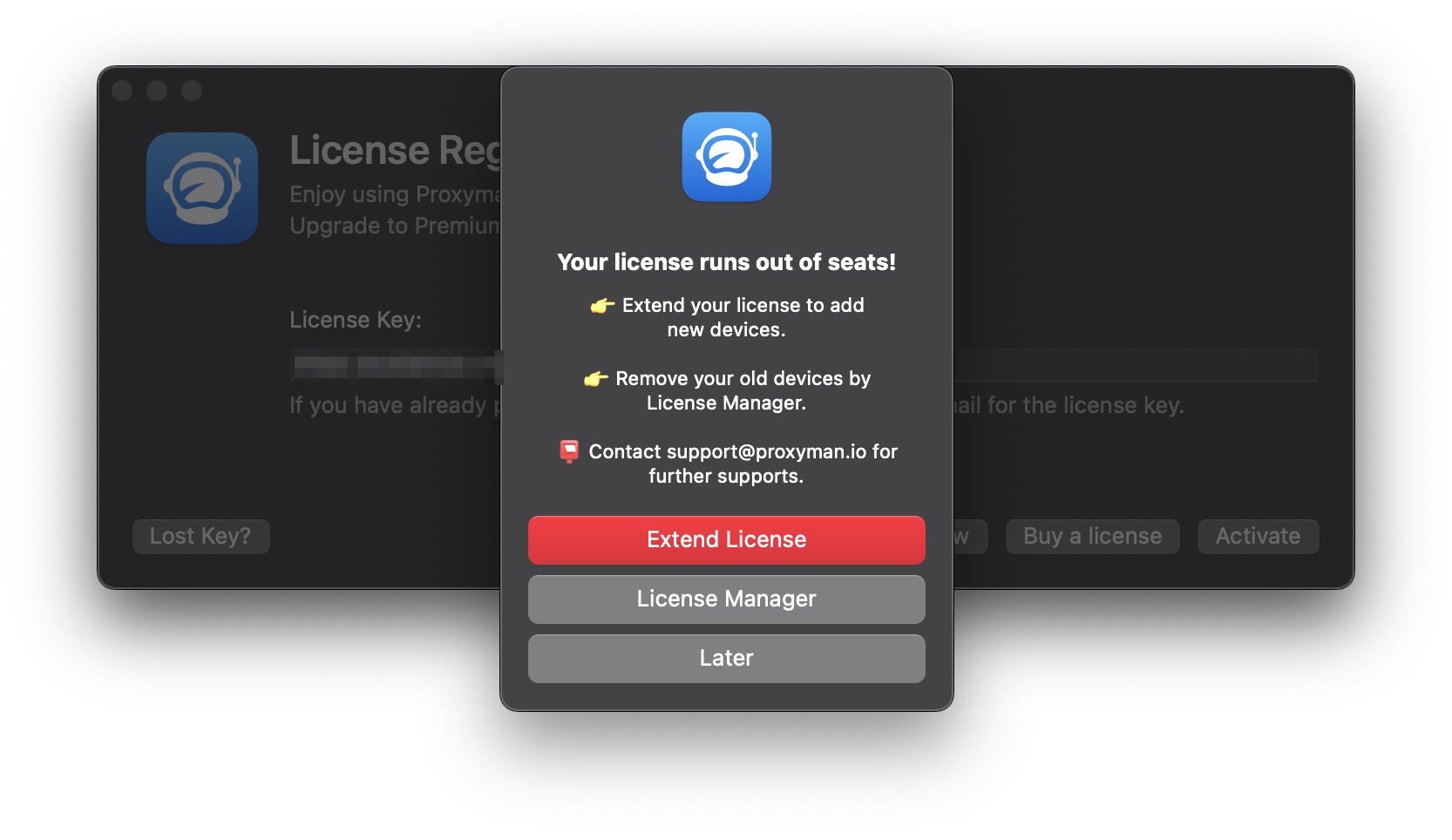 Proxyman License runs out of seats