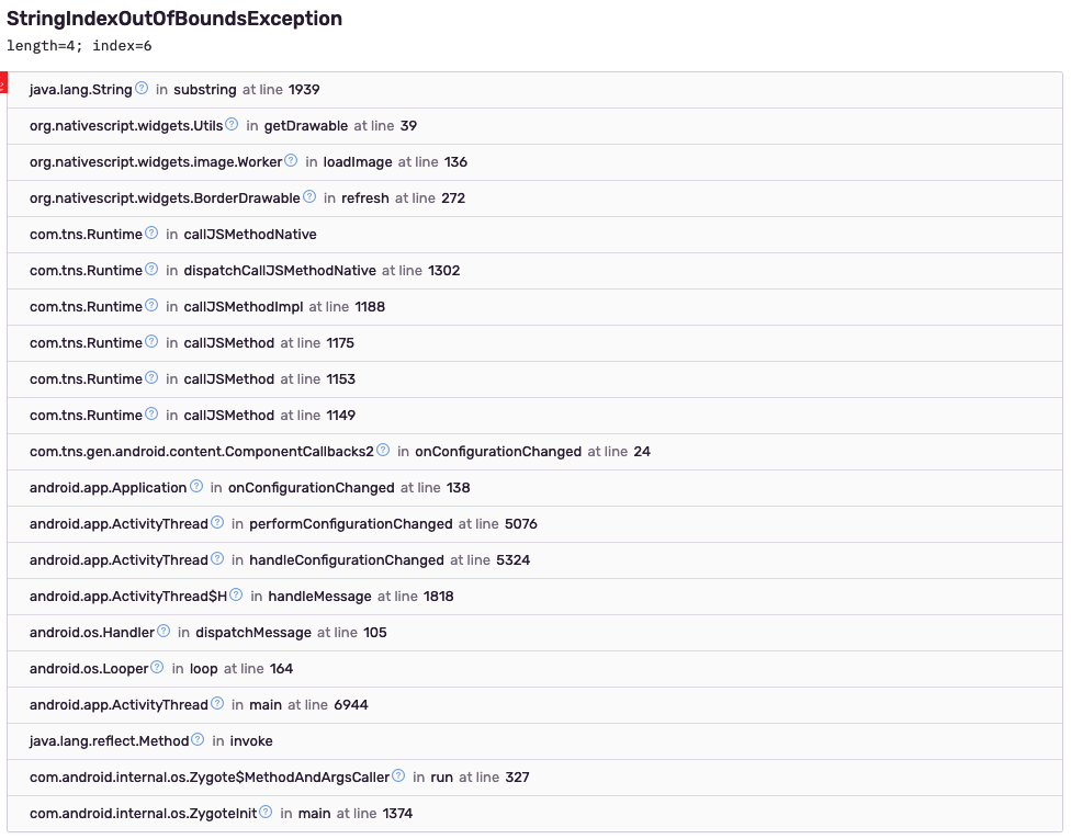 Calling js method onconfigurationchanged failed error java lang