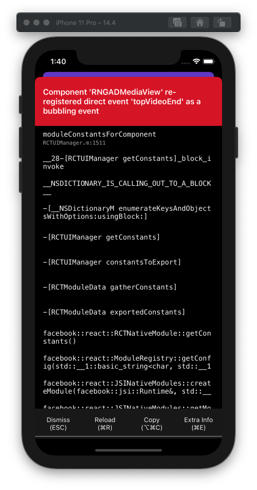 [IOS] Component 'RNGADMediaView' reregistered direct event