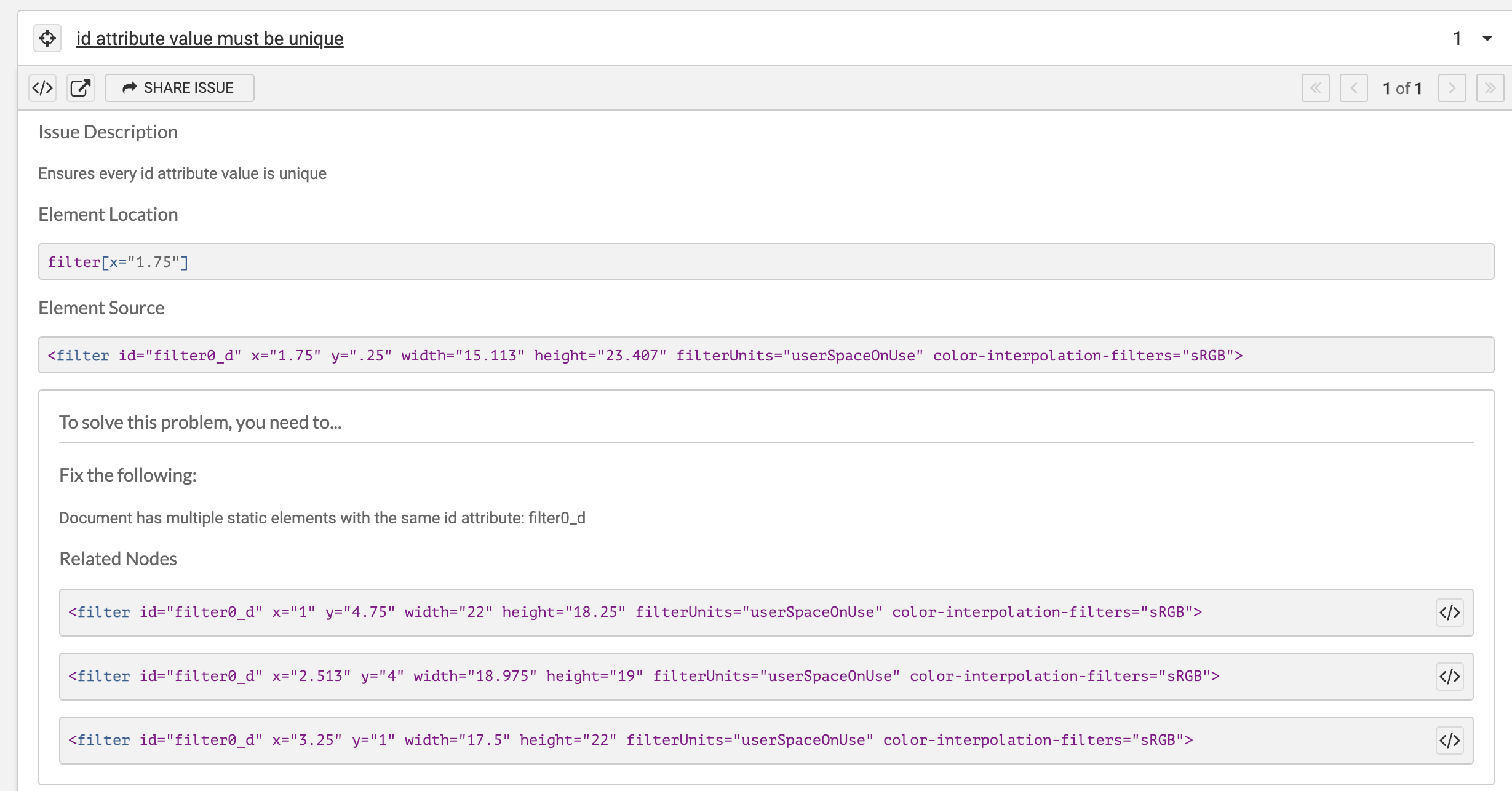 A11y testing with Axe Dev Tool filter ID does not auto increment