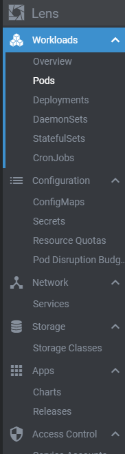 Menu Lens Lens not showing all menus · Issue #1904 · lensapp/lens · GitHub