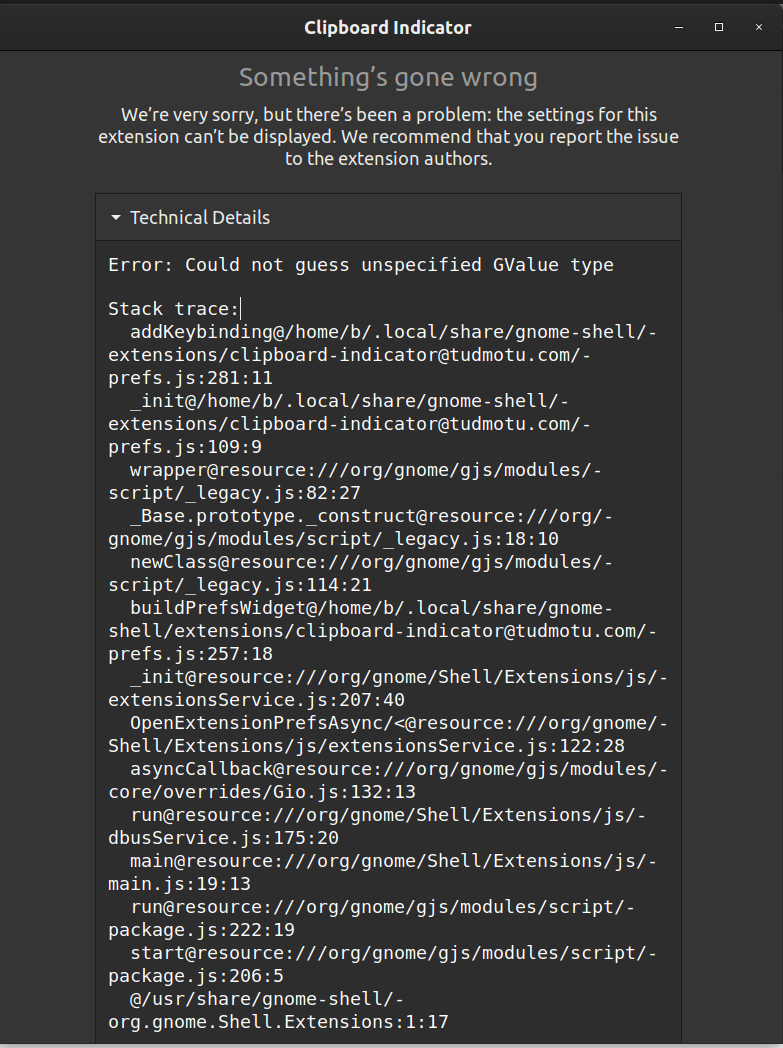 clipboard indicator settings error · Issue 316 · Tudmotu/gnomeshellextensionclipboard