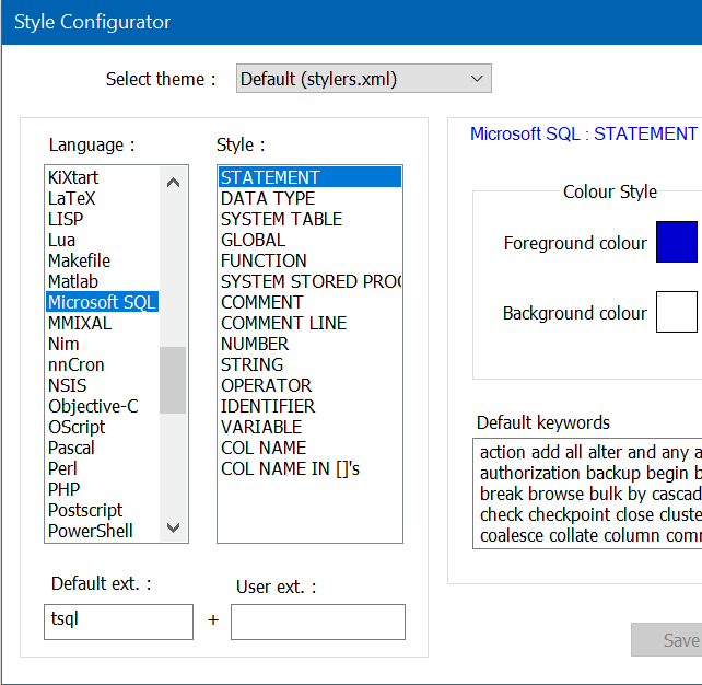 Microsoft SQL sorted under `T` instead of `M` in styler language menu