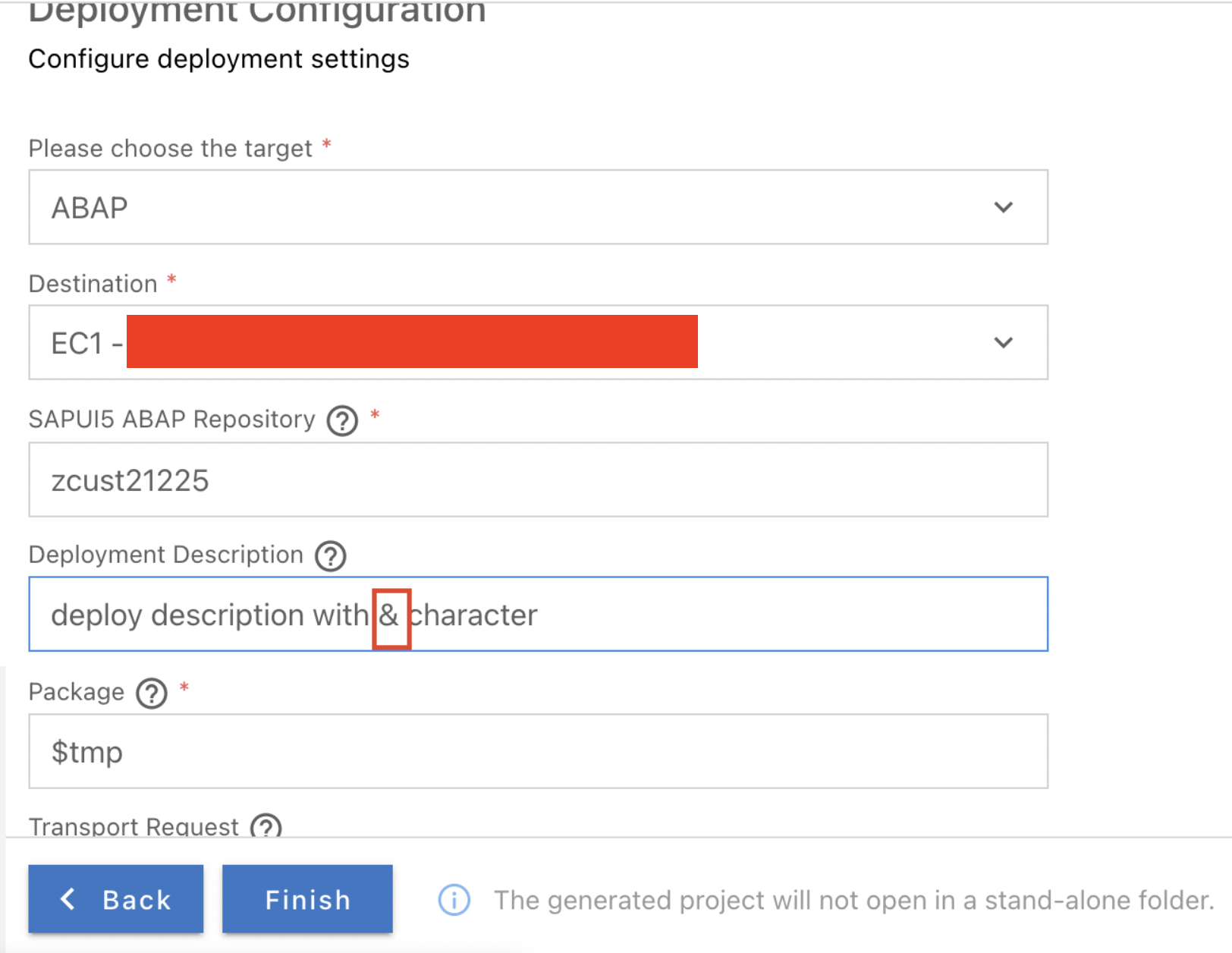 BUG SAP Fiori tools deployment to ABAP environment fails when there