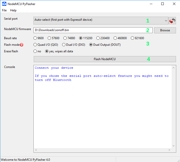 NodeMCU PyFlasher Screenshot