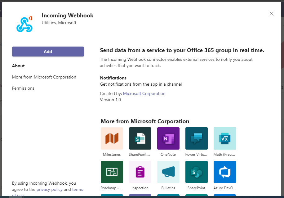 Add button does not react when adding connectors to a Teams channel