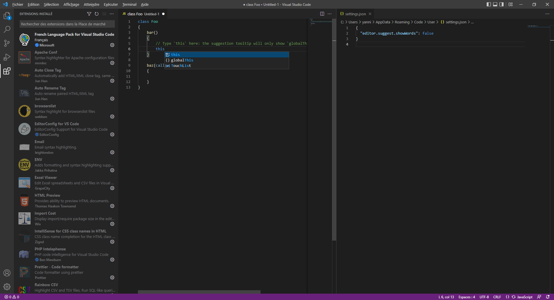 IntelliSense in JavaScript is broken when documenting a context for a ...