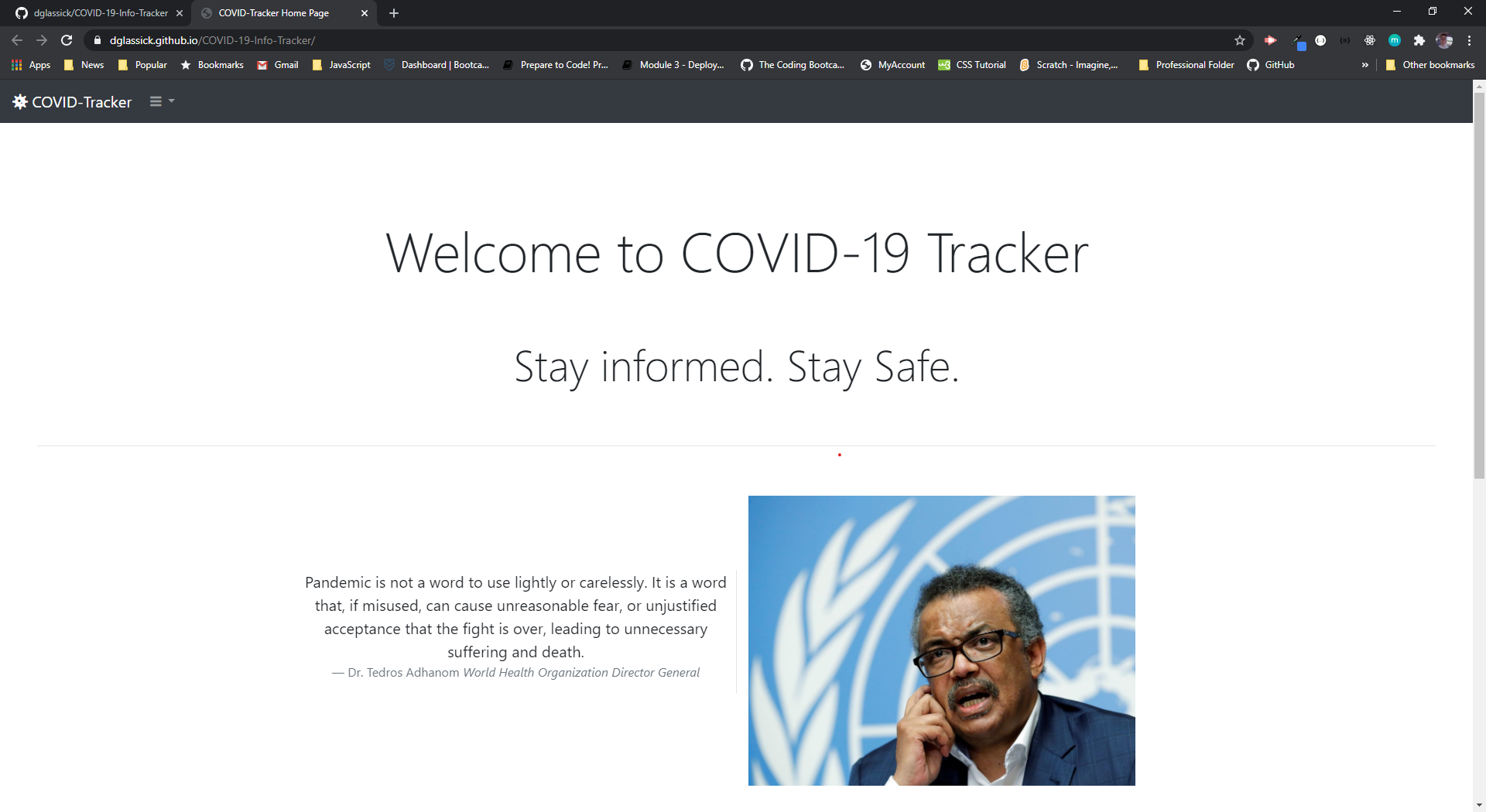 GitHub - dglassick/COVID-19-Info-Tracker
