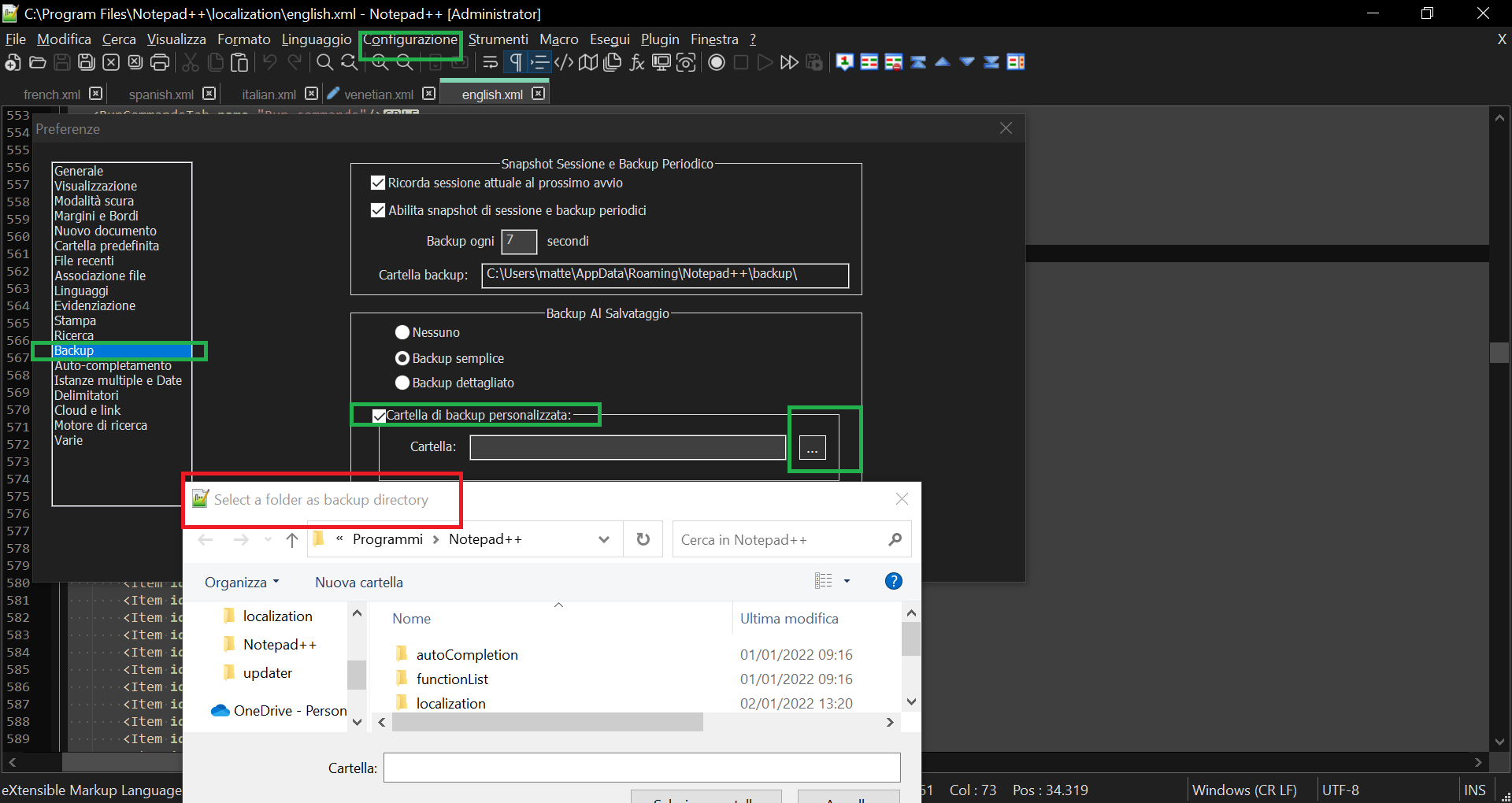 Missing translation on Dialog Title "Select a folder as Backup Default