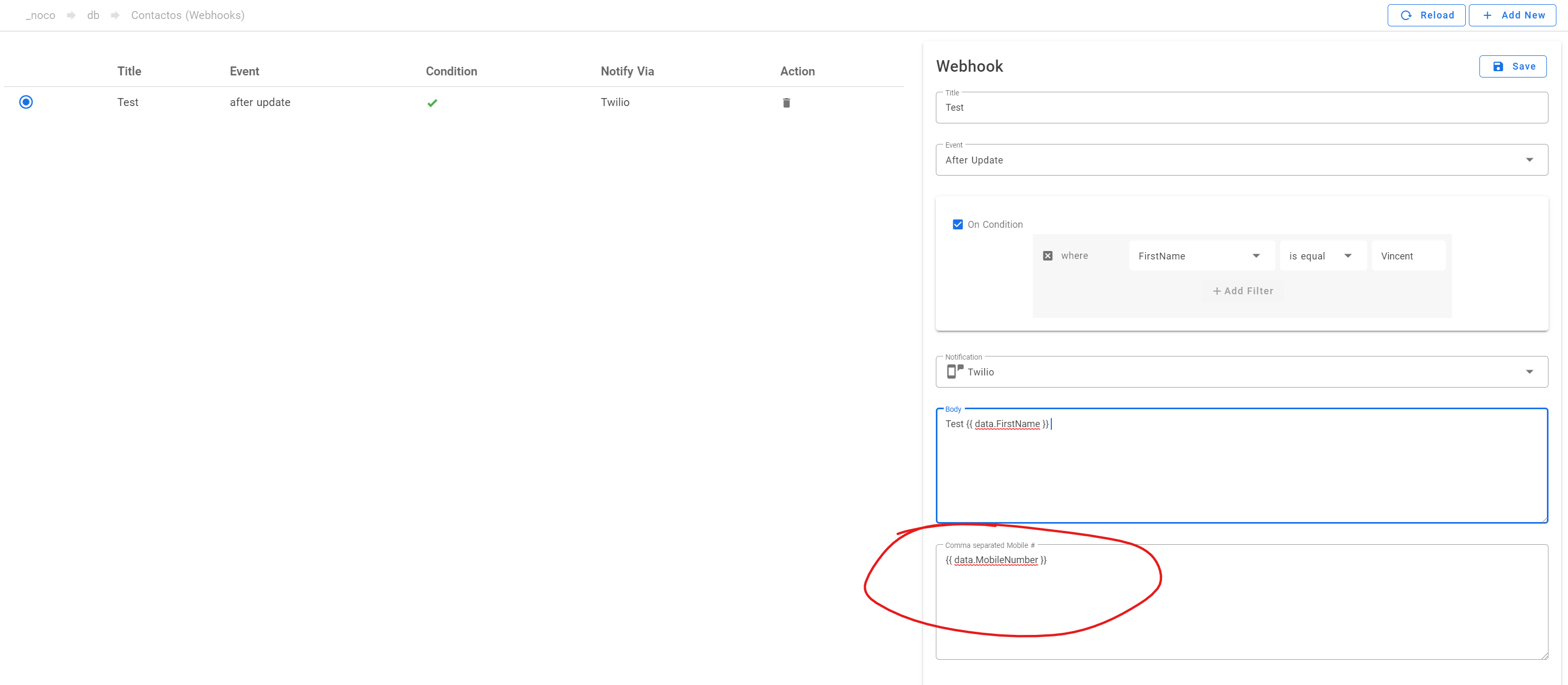 Unable to use handlebar syntax in mobile number field of Twilio plugin