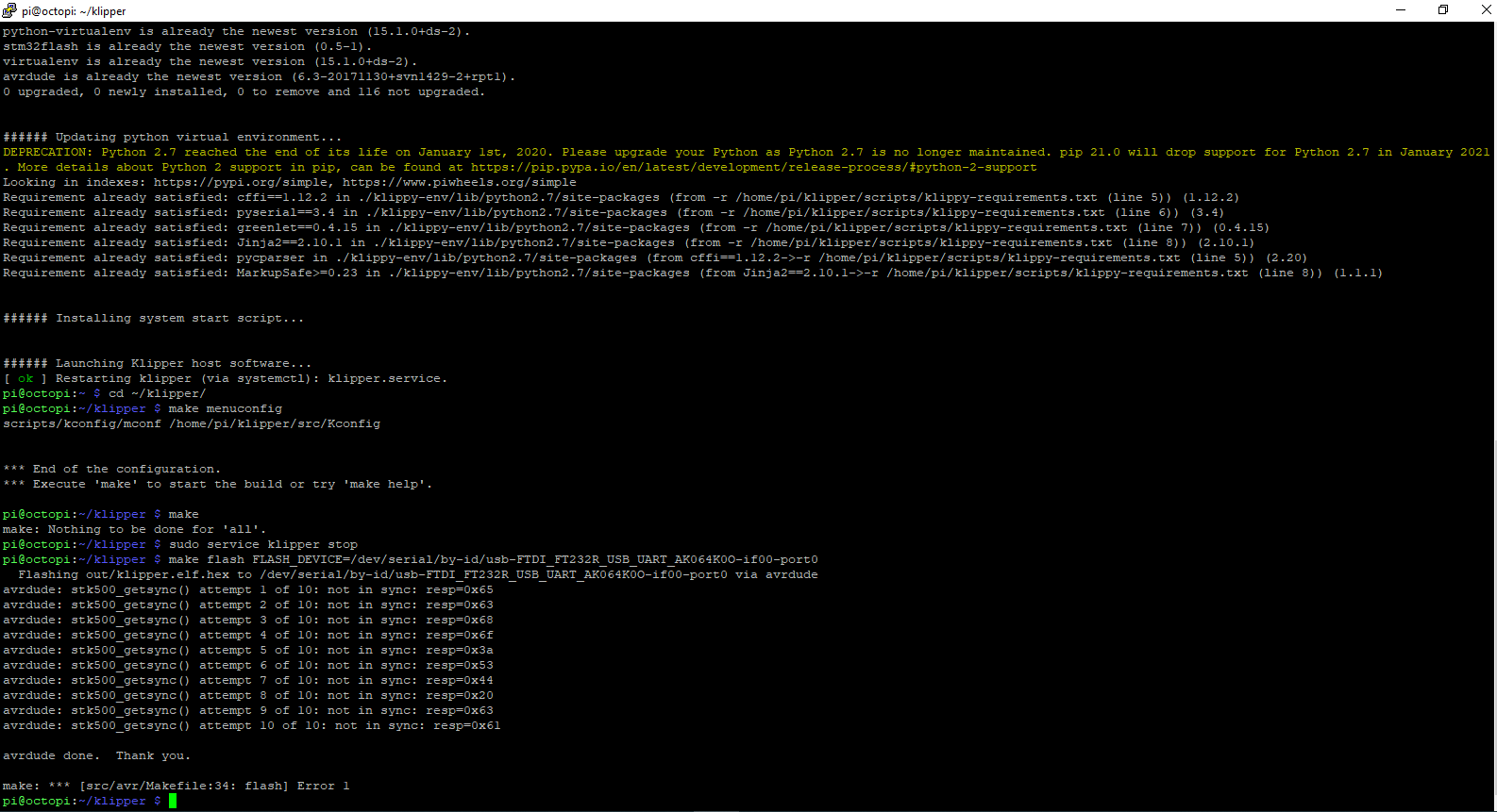 Flash error · Issue #2860 · Klipper3d/klipper · GitHub