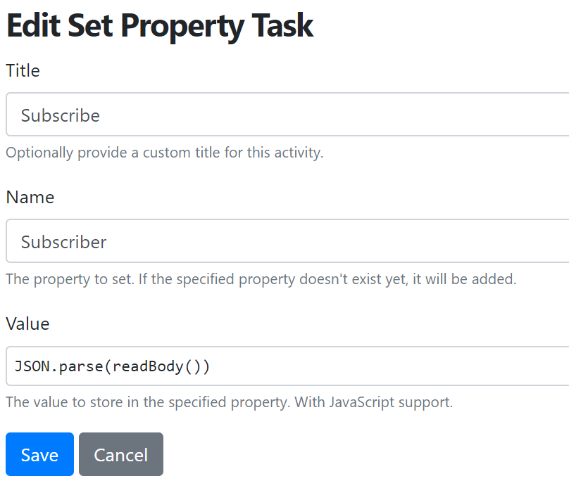When executing a Set Property Task (Workflows) the Esprima is