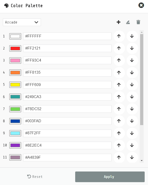 Color Palette: Gray "Move color up" of the first color and "Move color ...