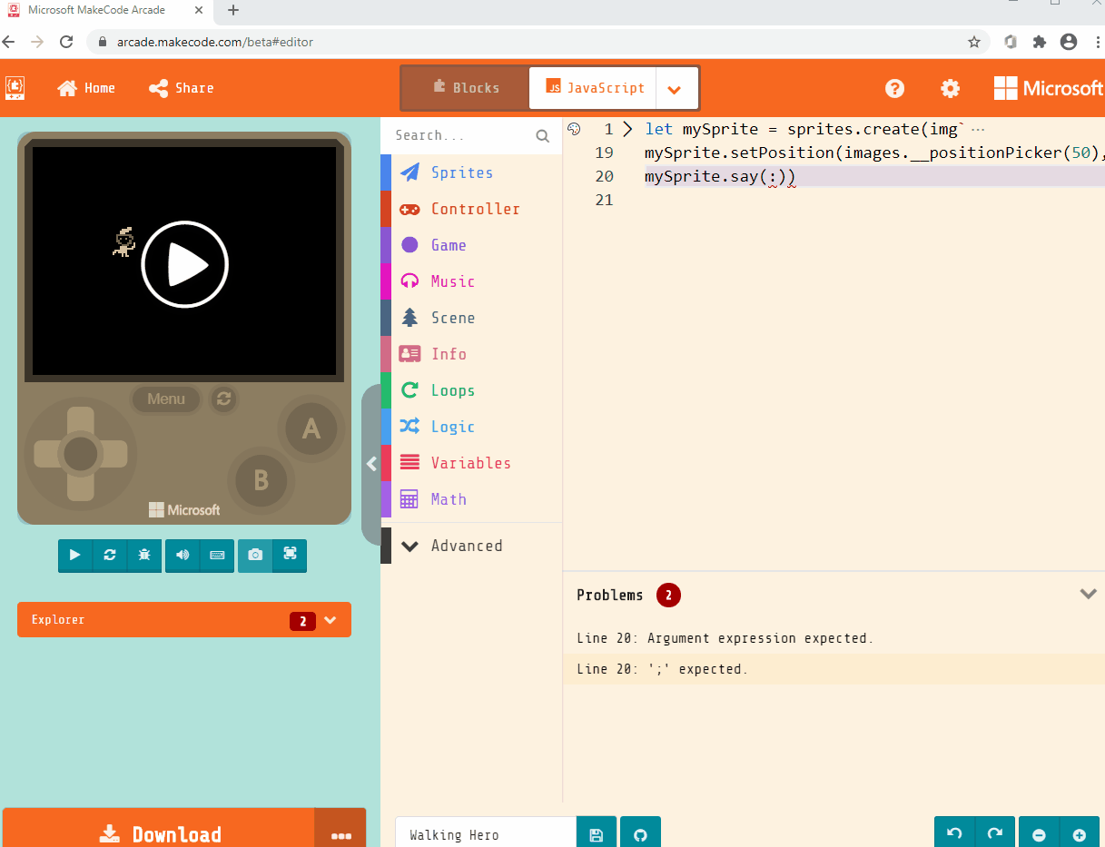 Code error after dragging "mySprite say" from toolbox · Issue #2078 ...