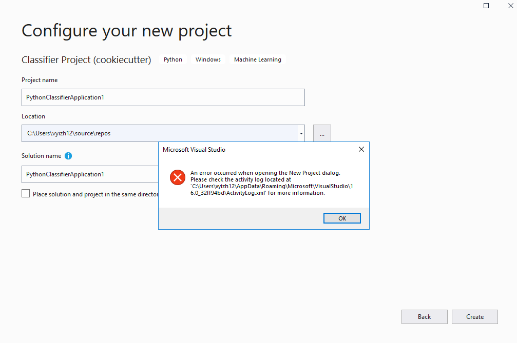 An error pops up when created an new project from existing. · Issue ...