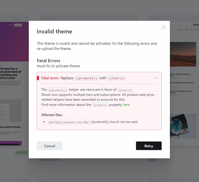 Invalid theme error when uploading theme to local Ghost instance ...