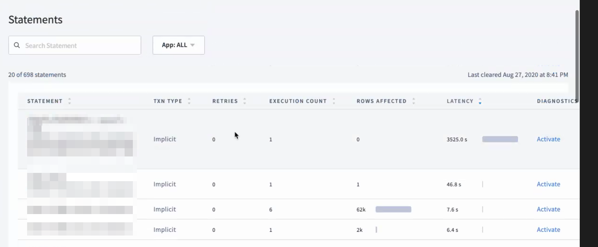 ui: Statements page table header should always be visible · Issue ...